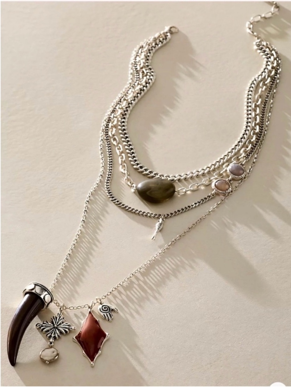 NWT Free People Zella Layered Necklace-Silver